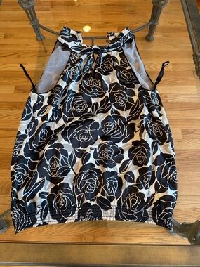 White House Black Market Black and White Floral Halter Blouse